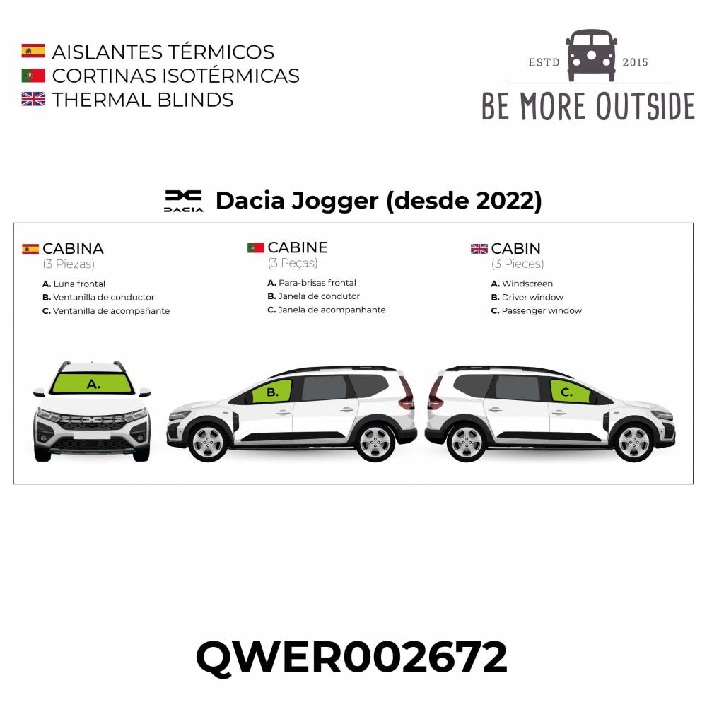 Cortinas Isotérmicas para Dacia Jogger desde 2022 - Cabine