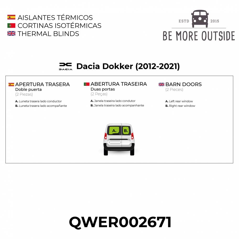 Aislantes térmicos para Dacia Dokker 2012-2022 - Doble Puerta Trasera