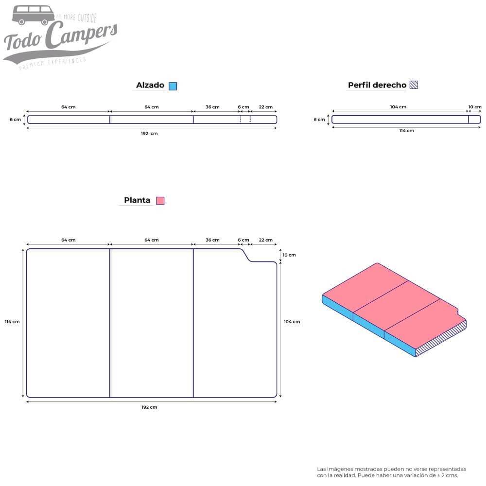 Medidas del Colchón de espuma HR (8 cm) para VW California: 114 x 192 x 8 cm.