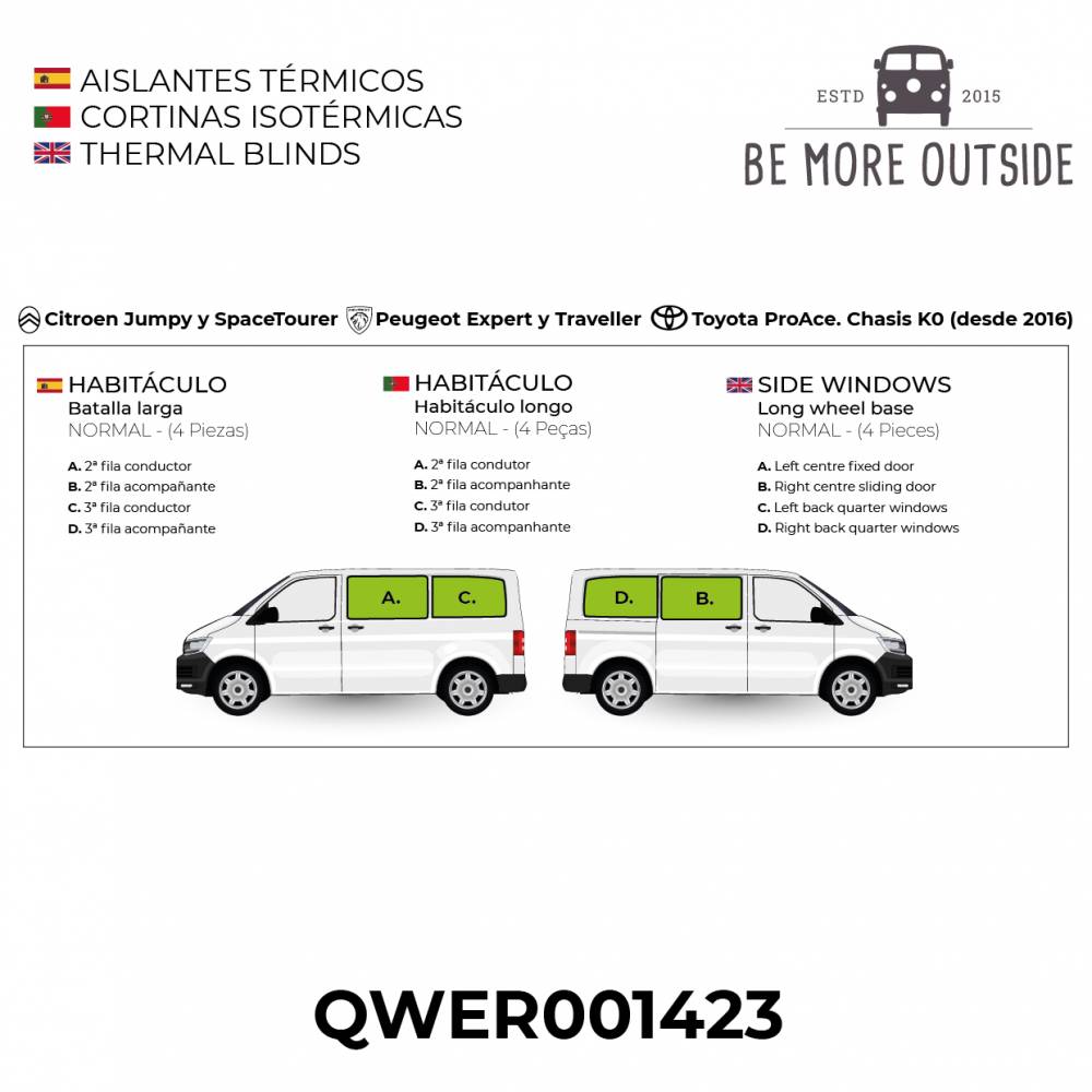 Aislantes térmicos para habitáculo batalla LARGA (4 Piezas) NORMAL