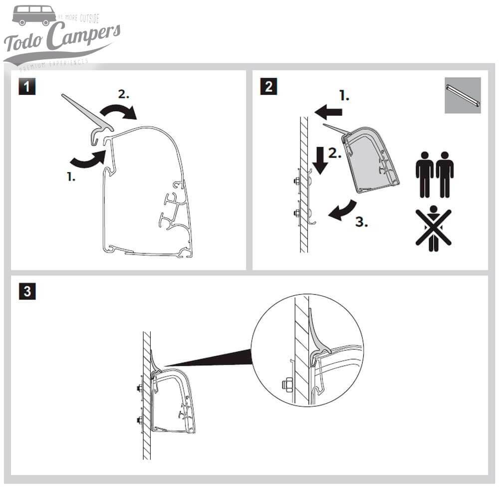 Esquema de montagem do Toldo Dometic PerfectWall PW 1100