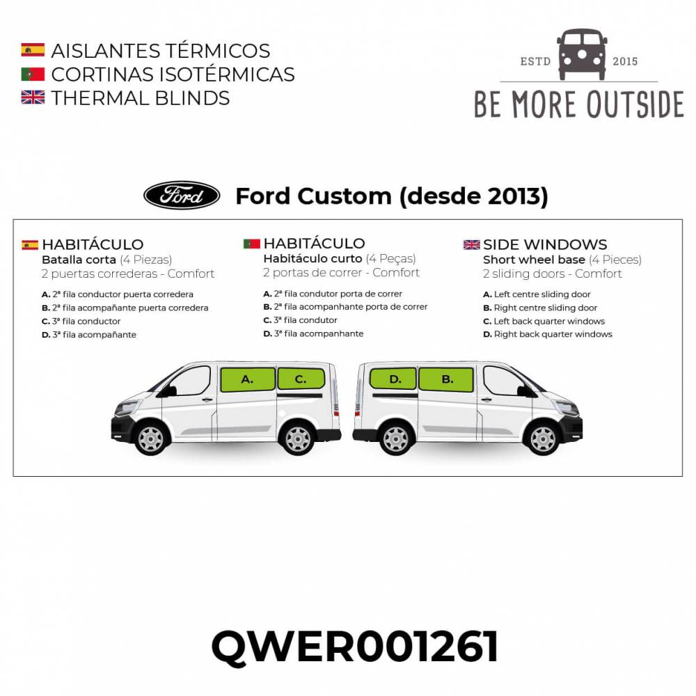 Aislantes térmicos para Ford Custom de doble puerta corredera de batalla corta acabado COMFORT