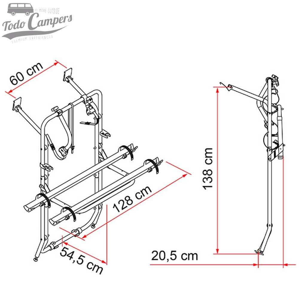 Medidas del Portabicicletas Fiamma Carry Bike para Mercedes Vito 1996-2003 con Portón Trasero Abatible - 2 BICIS / 2 E-Bikes