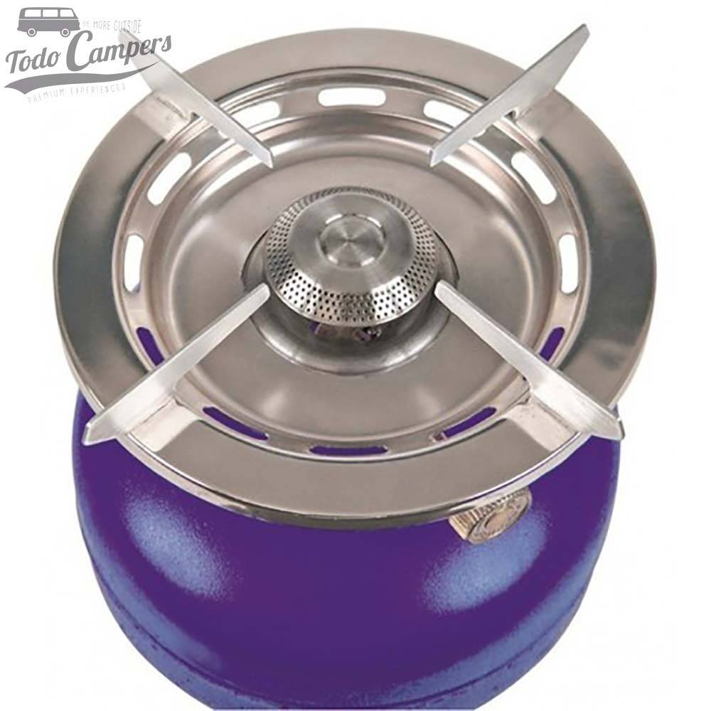 Hornillo portátil de gran potencia con asa incorporada. Utiliza botella de rosca azul Butsir