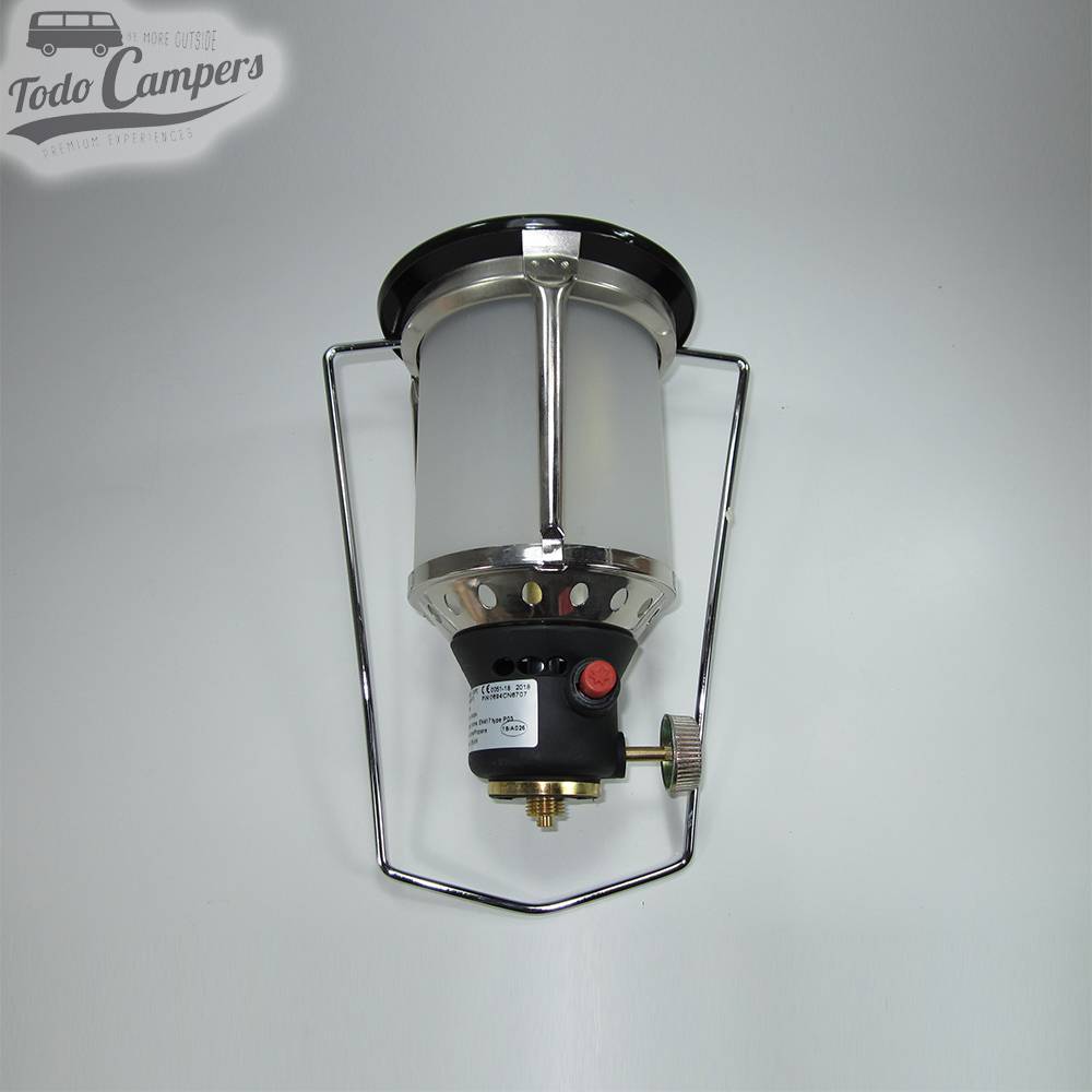 Lámpara de gas portátil, fiable y segura. Con asa incorporada