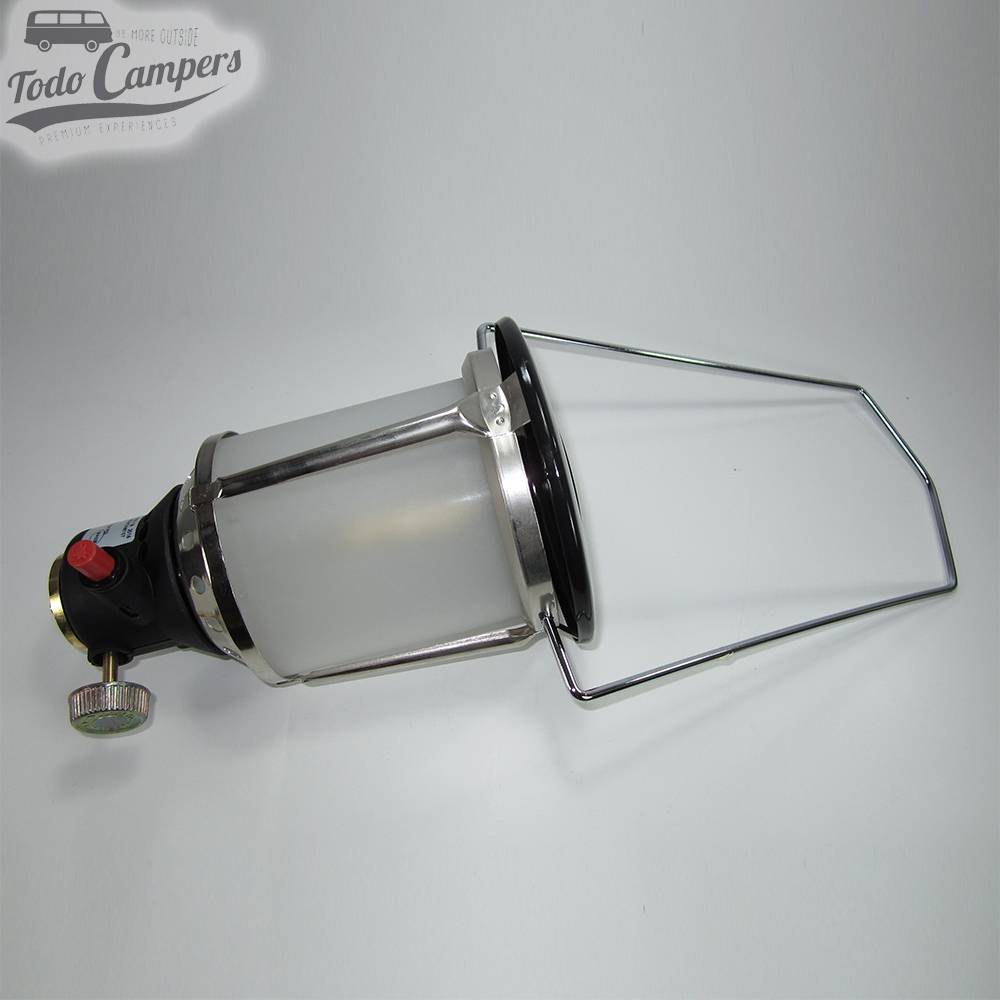 Lámpara de gas portátil, fiable y segura. Con asa incorporada