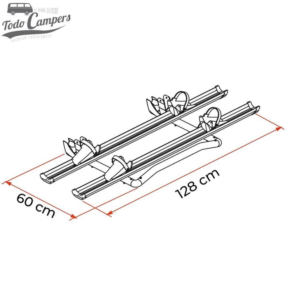Medidas 2 carriles Portabicicletas Fiamma Carry Bike para Volkswagen T5 con Portón Trasero Abatible - 2 BICIS / 2 E-BIKES
