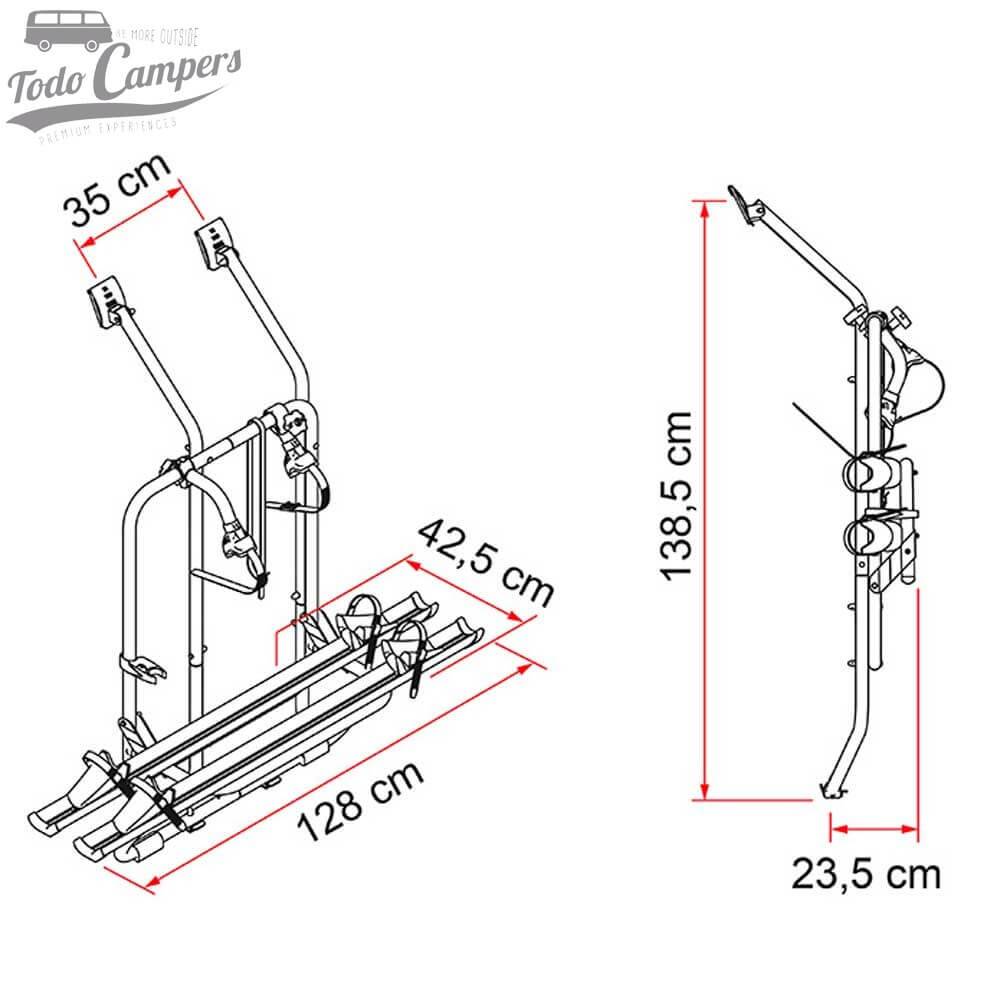 Medidas del Portabicicletas Fiamma Carry Bike para Volkswagen T4 con doble Puerta Trasera