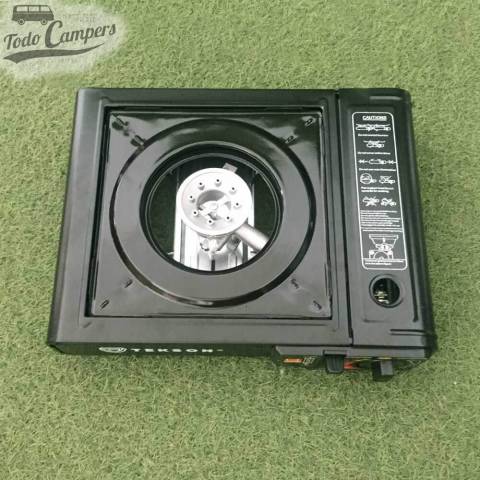 Cocina hornilla portátil de gas Stove Tekson DUAL - Cerrada, con la rejilla del quemador al revés