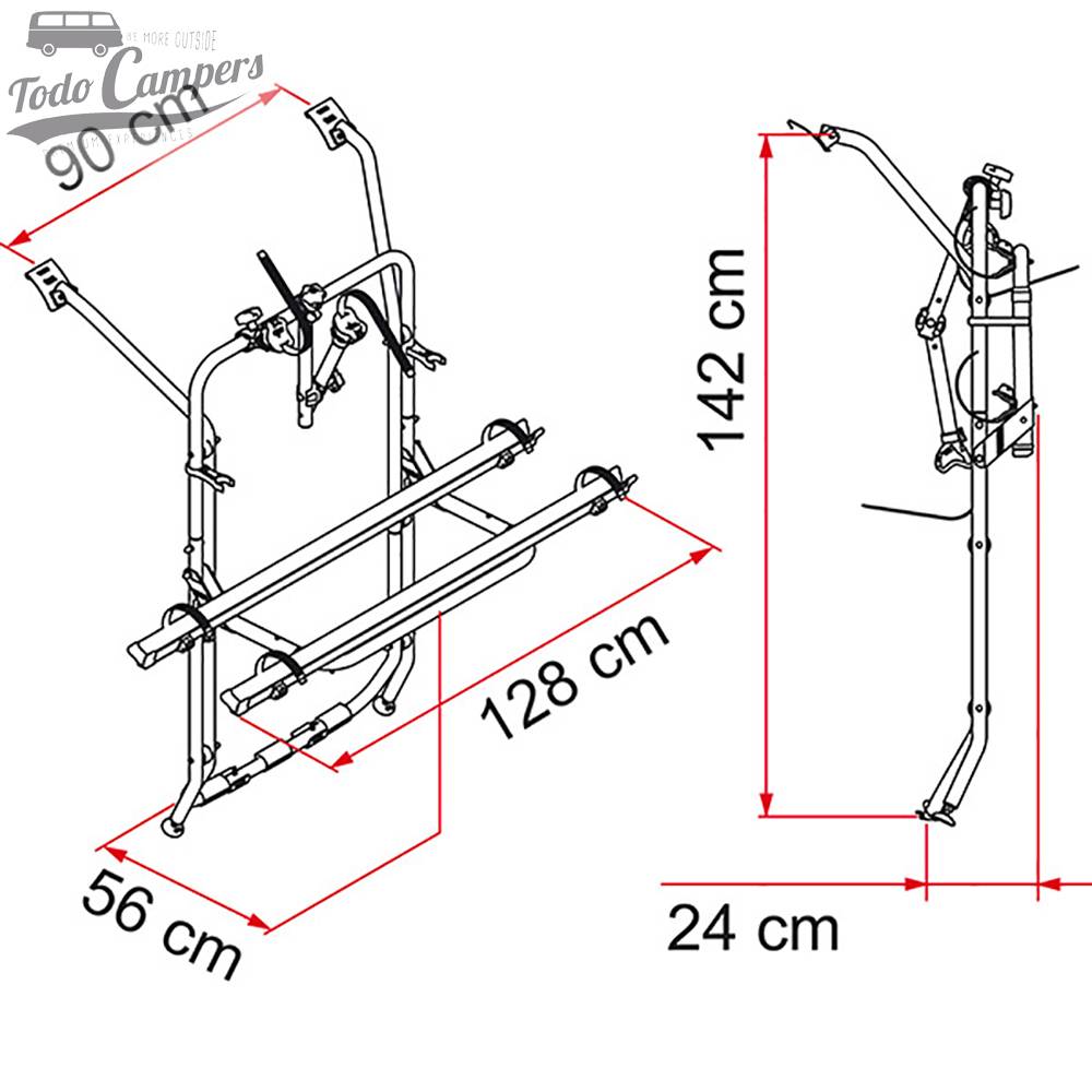 medidas del portabicicletas para T5 de Fiamma