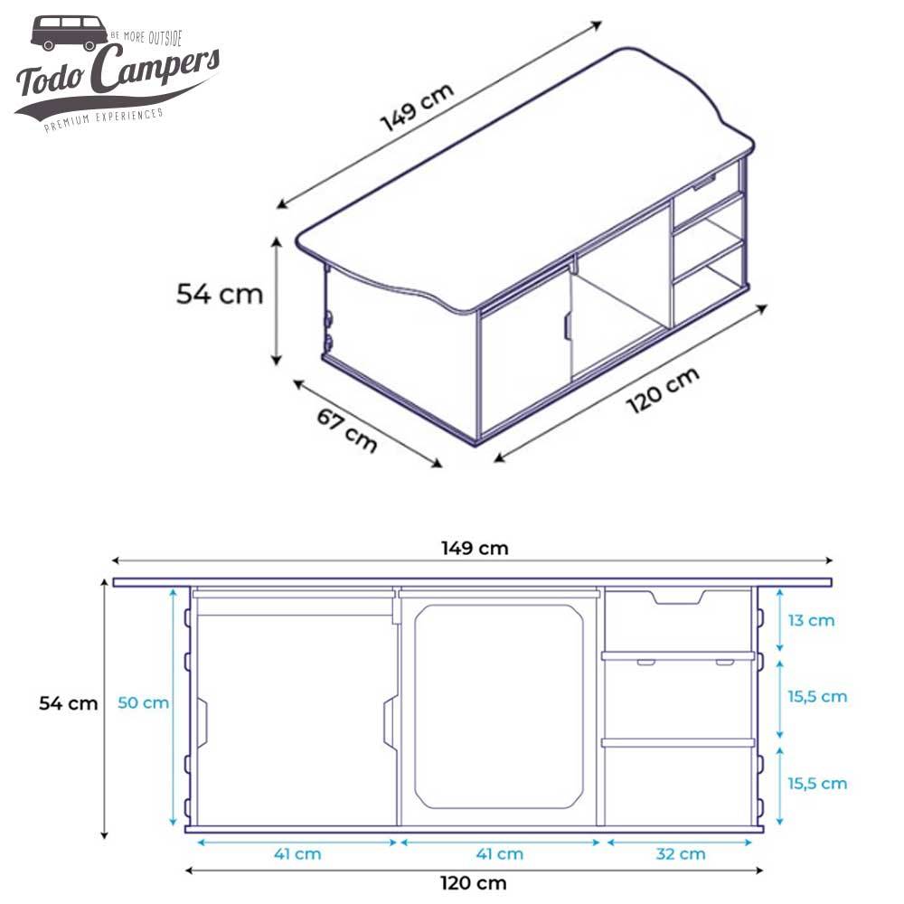 Medidas del mueble camper para Volkswagen T5, T6 y T6.1