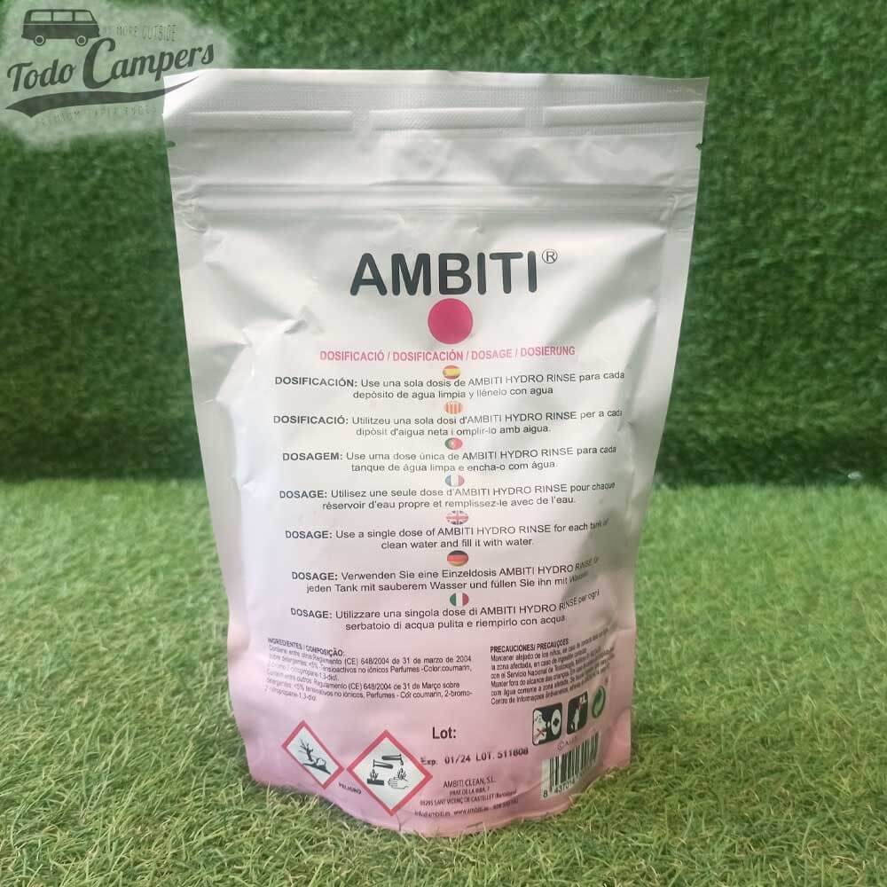 reverso de la bolsa de 15 monododis del Ambiti Hydro Rinse