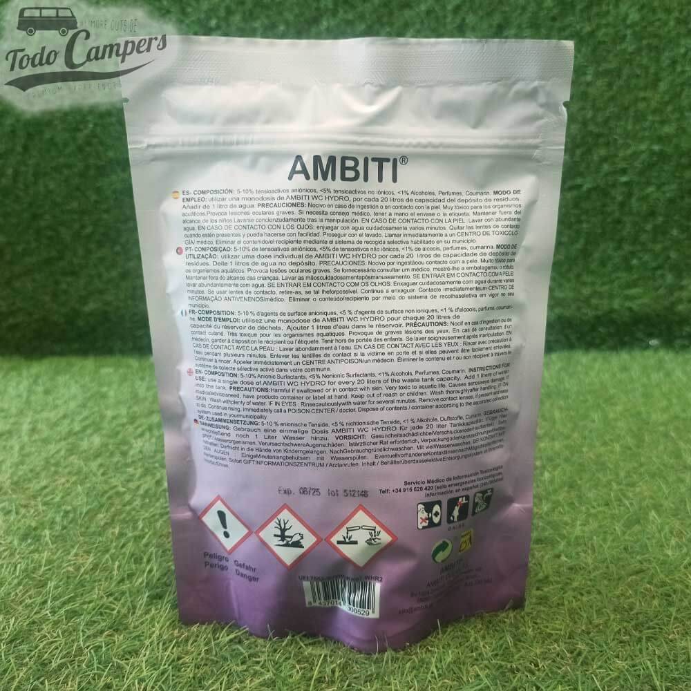 reverso de la bolsa de 15 dosis de Ambiti Hydro Natur-Pino