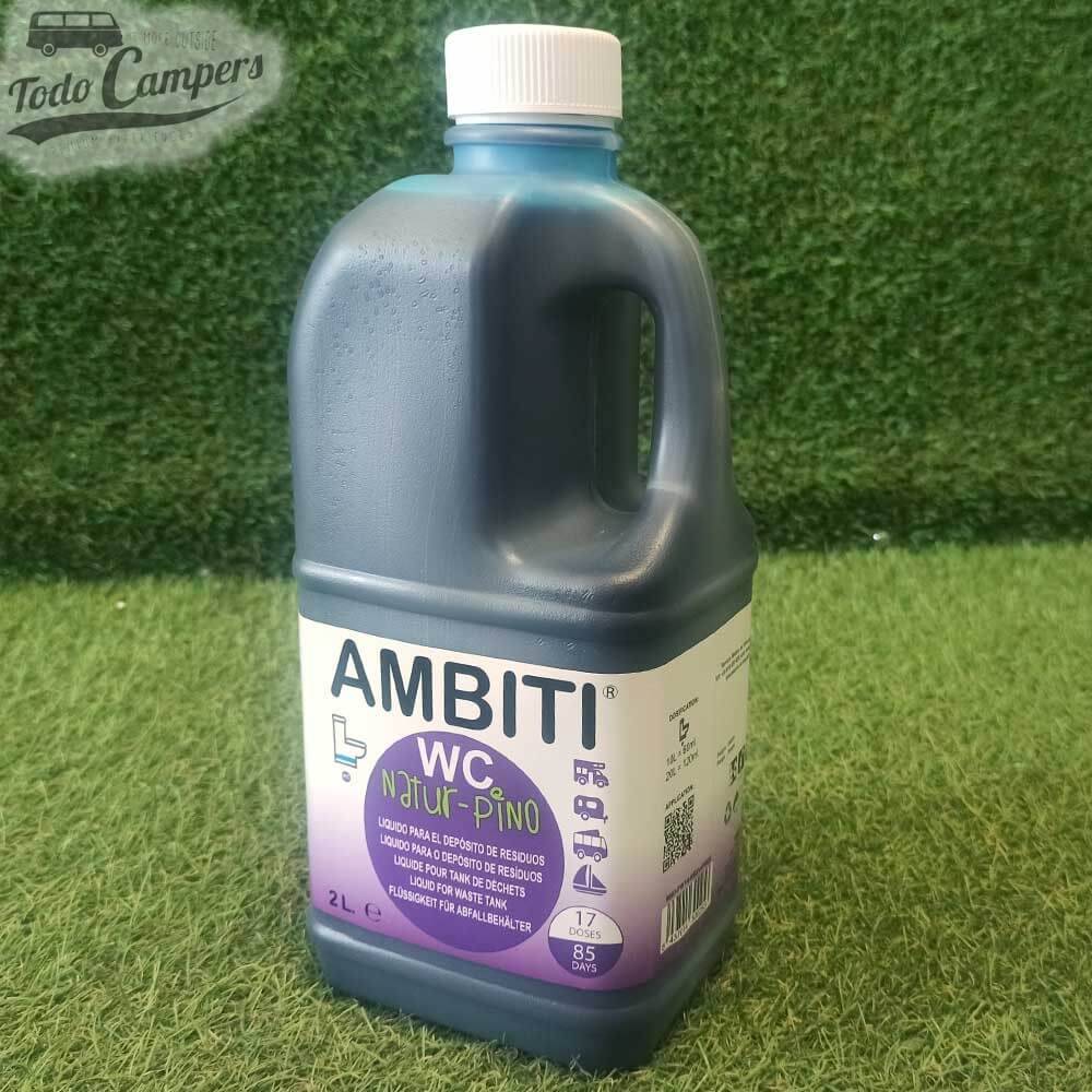 liquido azul para WC quimico con olor a pino