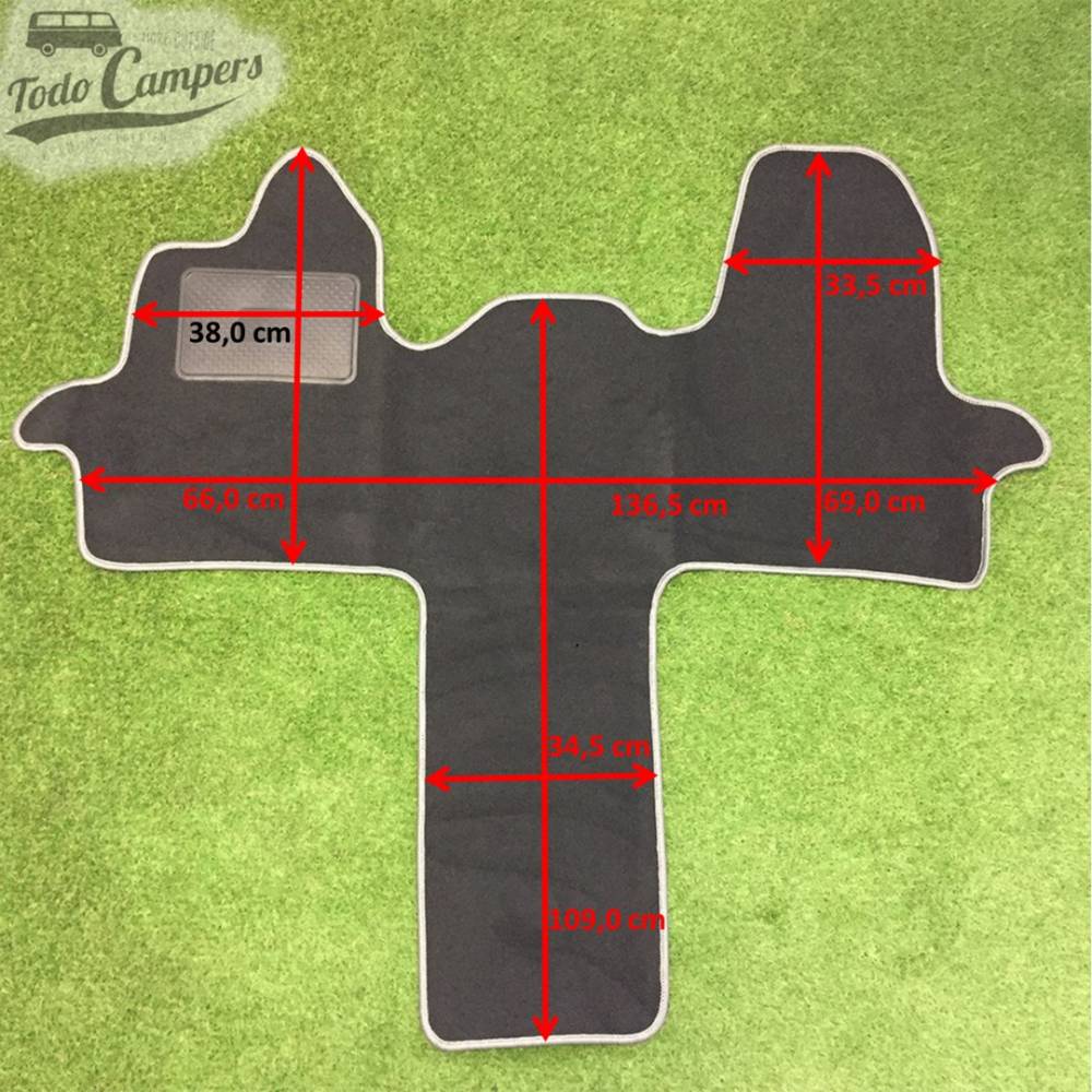 Plano de medidas do tapete de cabine para Ford Transit Van desde 2014. Tapete para a sua Ford Transit Van
