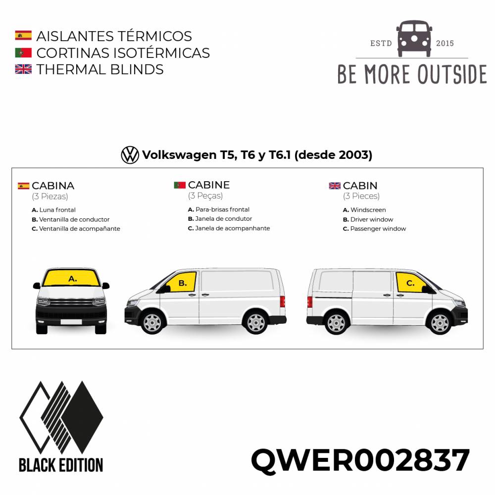 AISLANTES NEGROS PARA CABINA T5 3 piezas