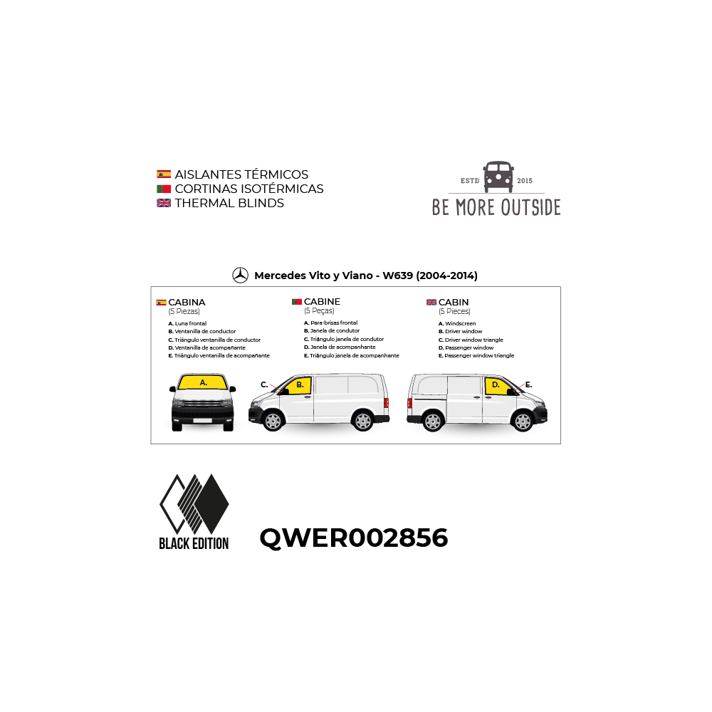 Ficha de los aislantes negros BLACK EDITION para la cabina de Mercedes Vito y Viano 2004-2014