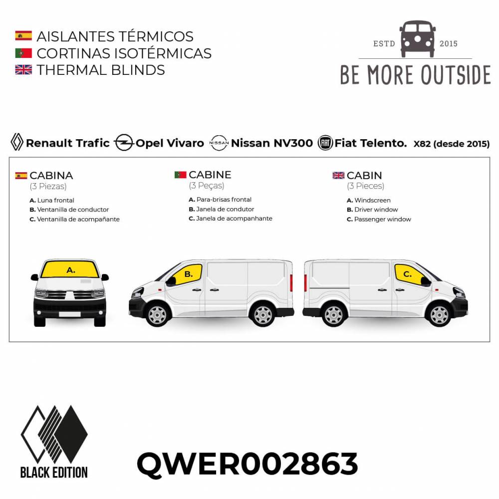 Ficha de Aislantes térmicos BLACK EDITION de cabina para Trafic, Vivaro, Talento y NV300 desde 2015