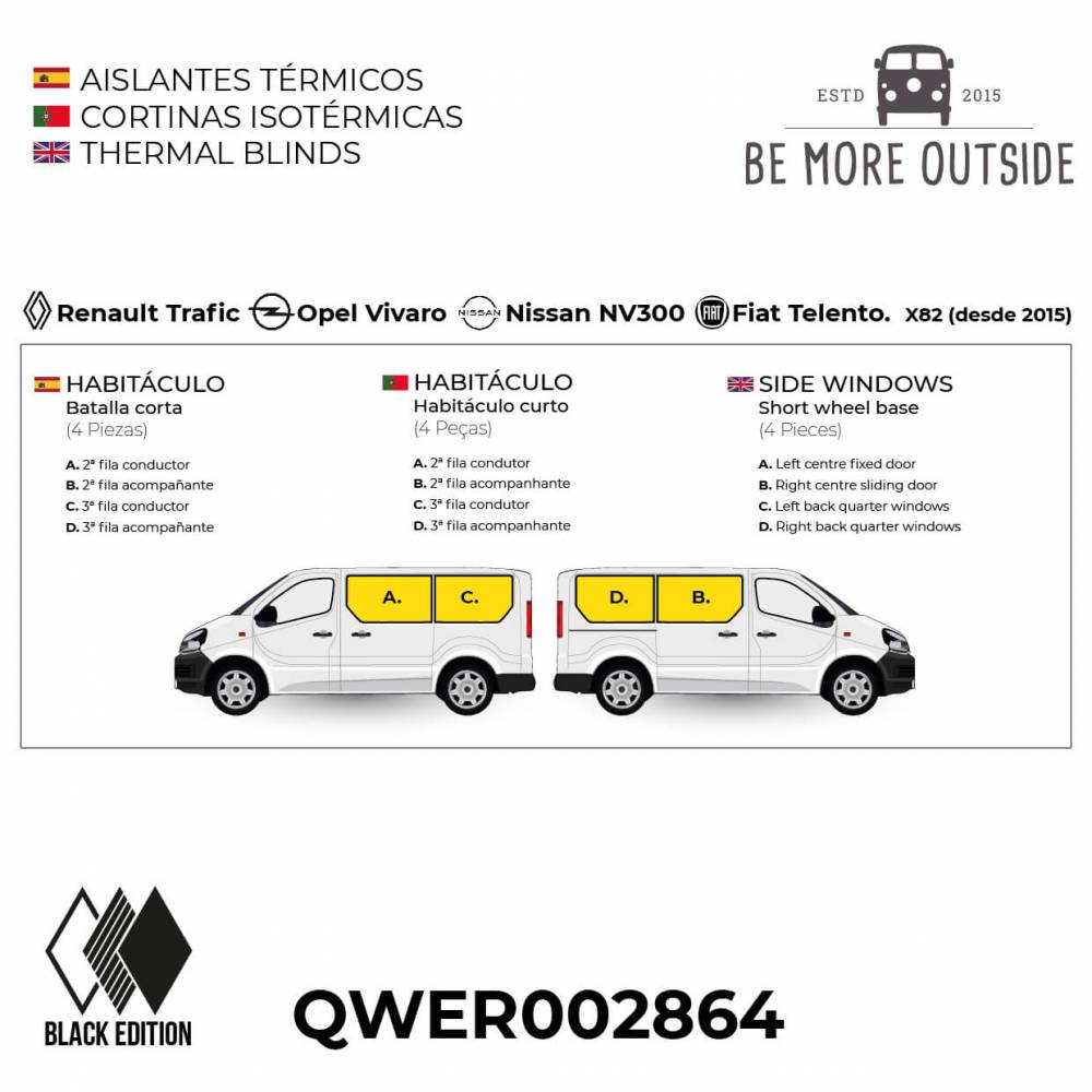Ficha de los aislantes negros BLACK edition de ventanas laterales de furgonetas X82 de batalla corta