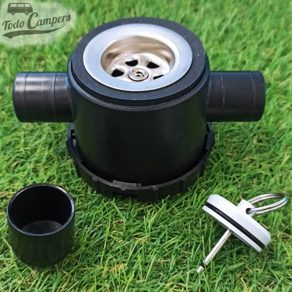 Desagüe con sifón doble con tapón para camper