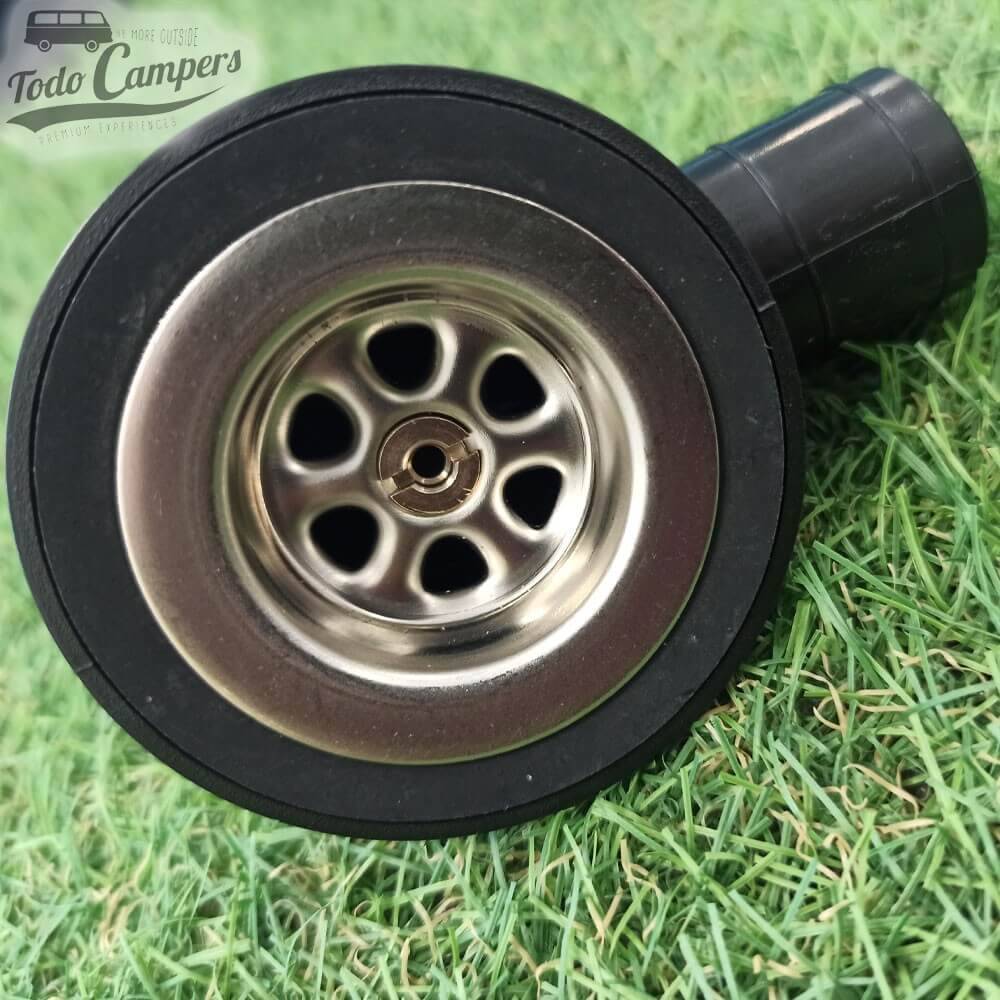 Desagüe en codo con goma estanca para lavabo camper