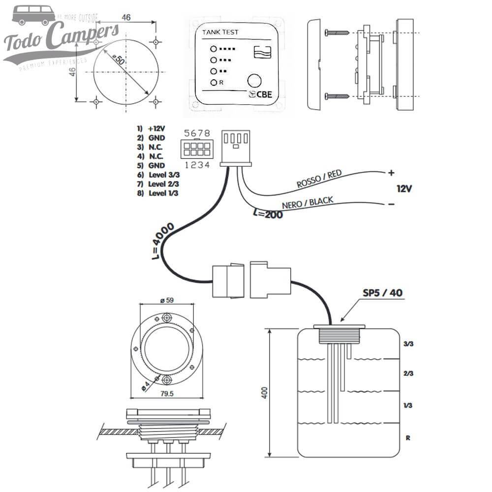 Medidas y funcionamiento de Panel indicador LED aguas limpias con sonda  CBE