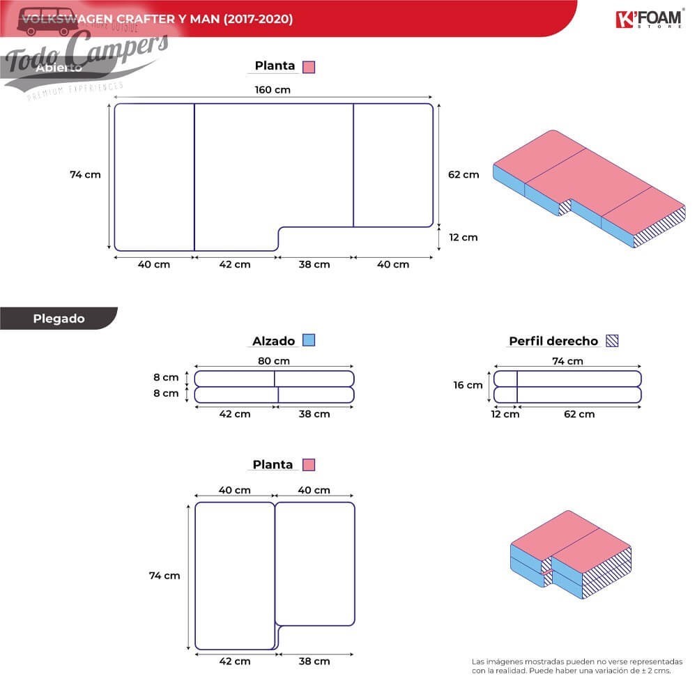 Medidas cama plegable Crafter