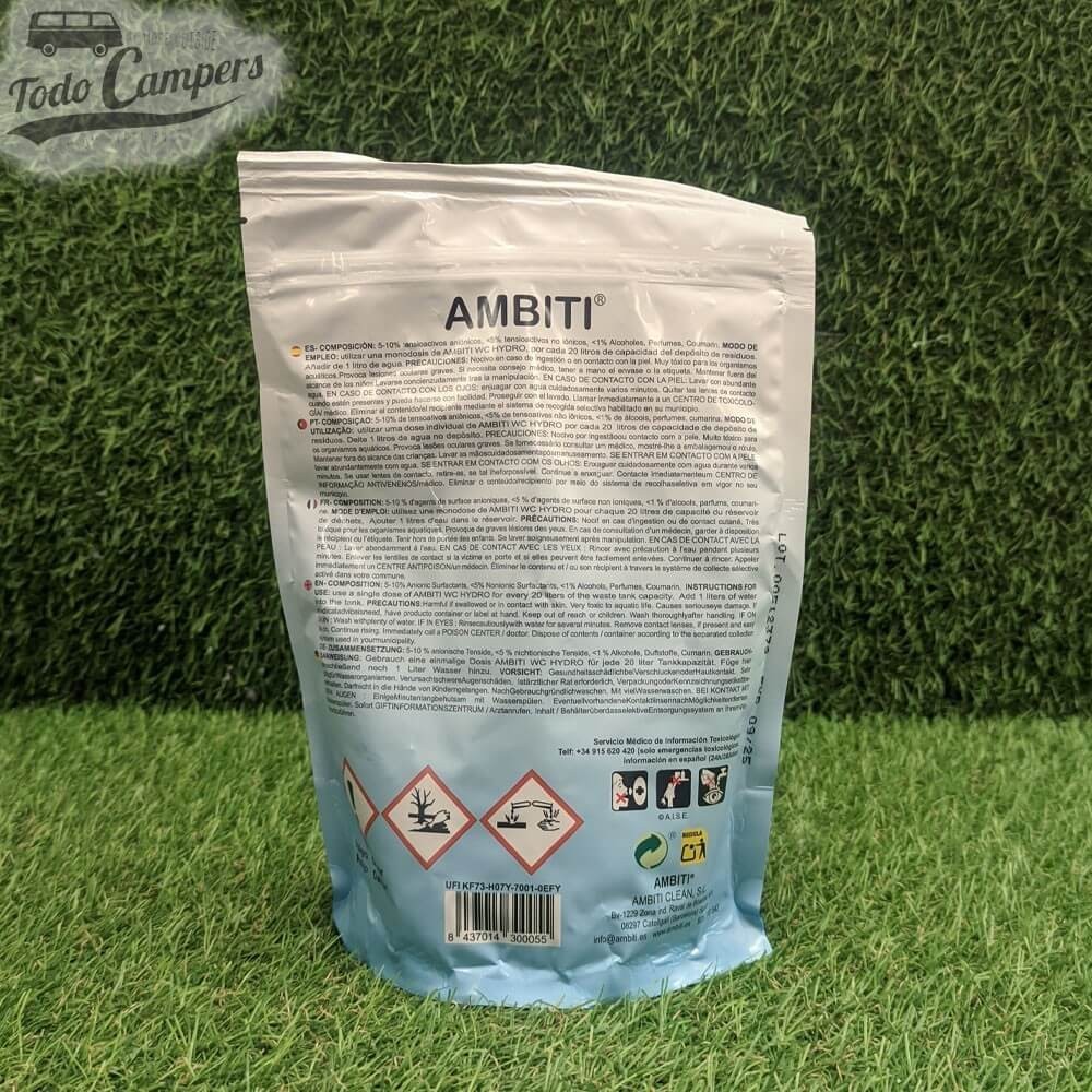 Reverso del Ambiti Hydro monodosis de 15 unidades