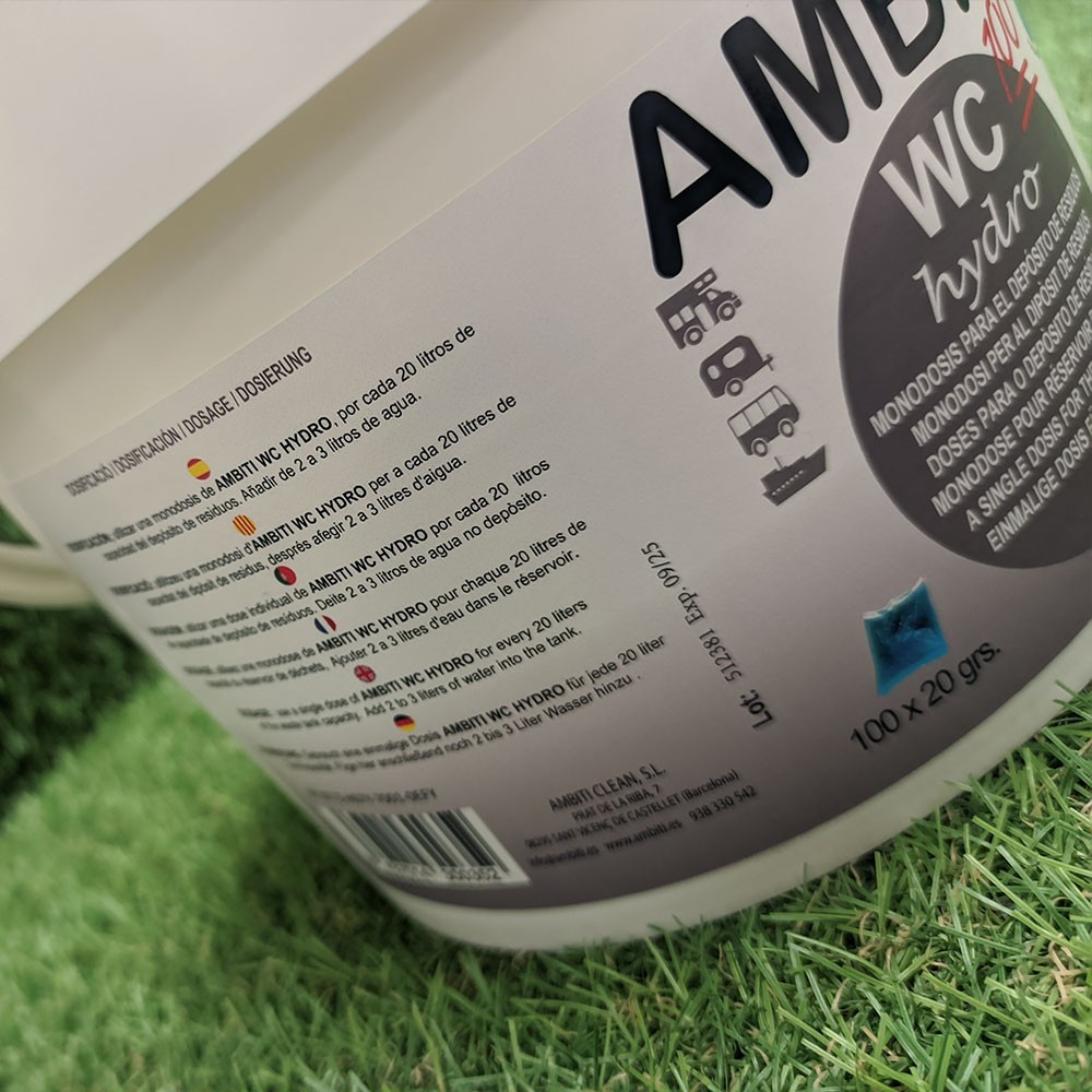 Cubo de 100 monodosis de aditivo azul perfumado.