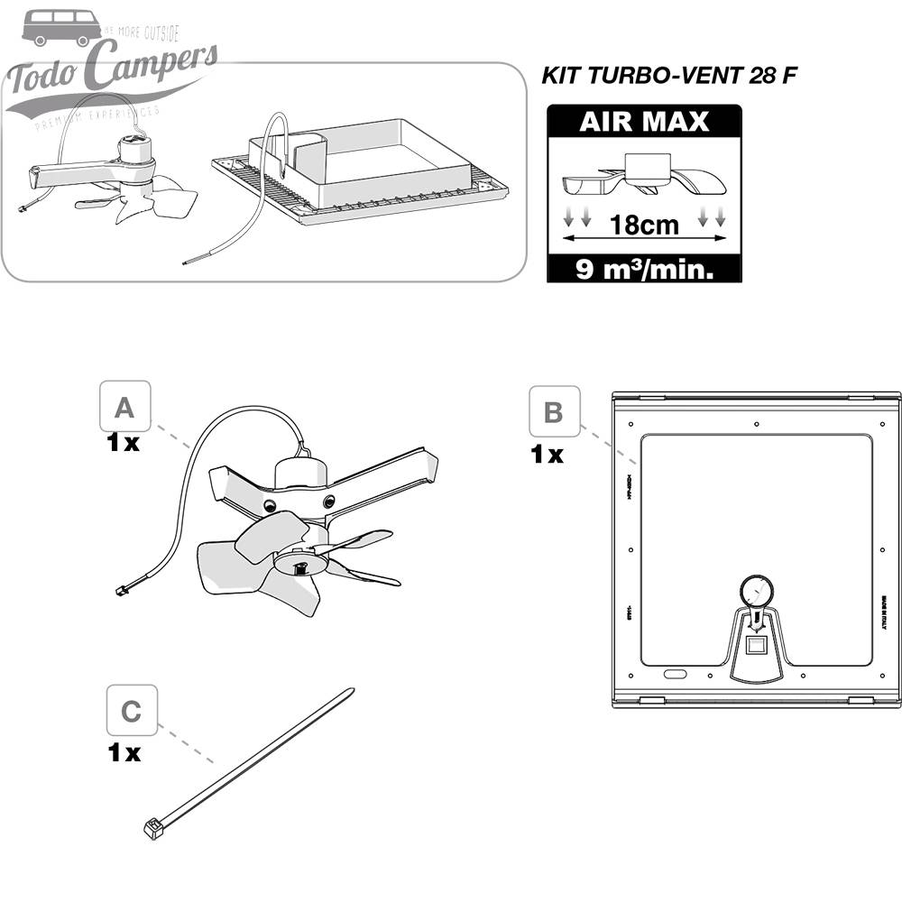 Medidas Ventilador en claraboya Vent 28 F  Fiamma