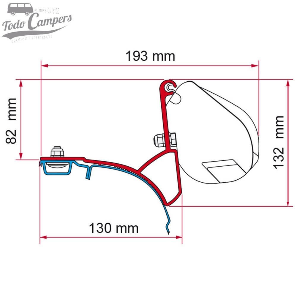 Suporte para toldo Fiamma F35 Pro para Volkswagen T5, T6 e T6.1 desde 2003 (tetos com perfil)