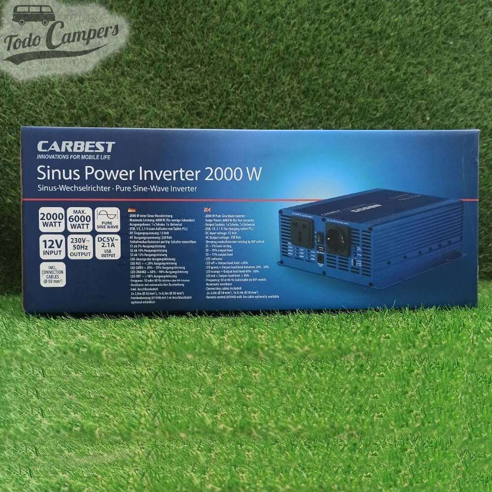 caja del Inversor de corriente Carbest de 2000 W de Onda Pura.