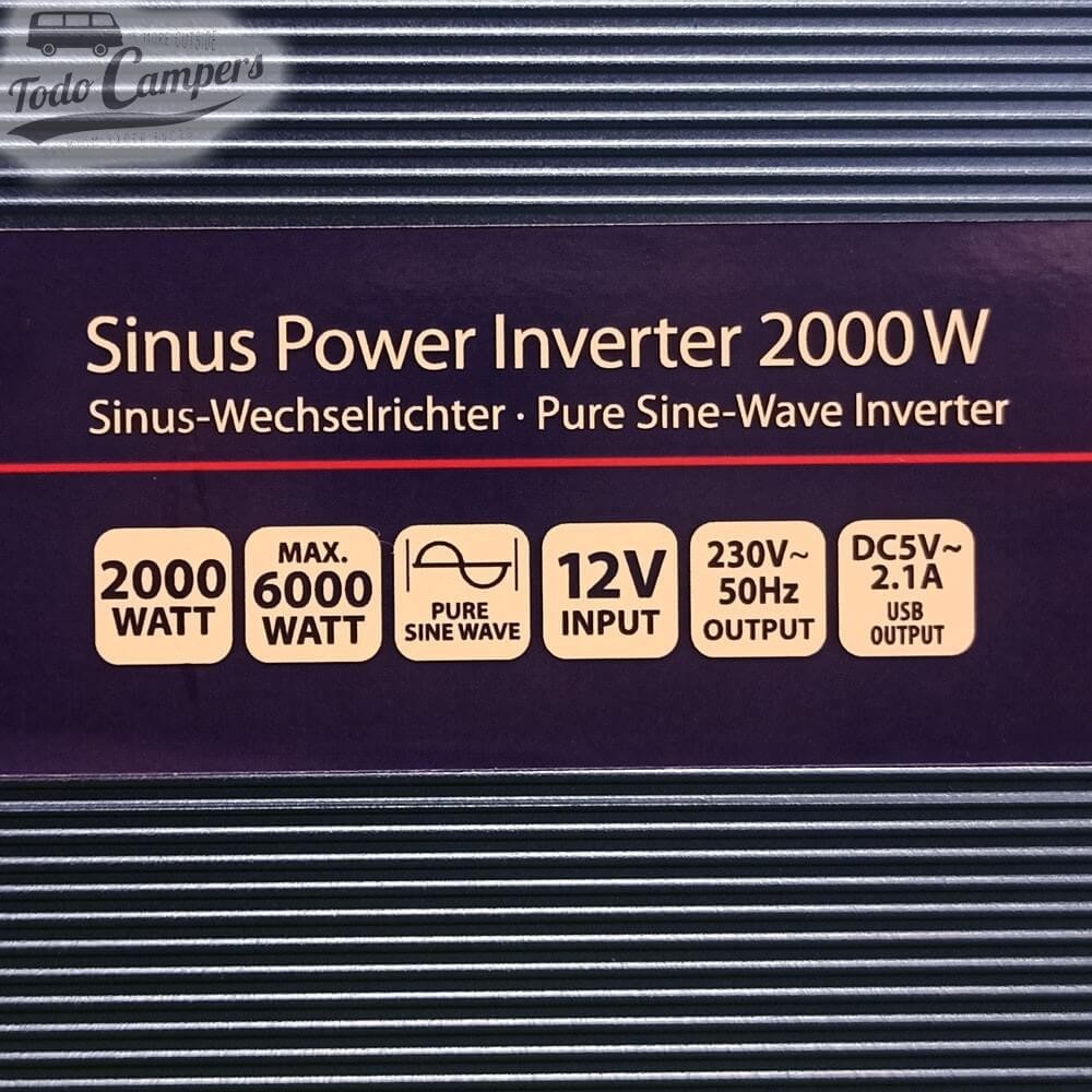 características técnicas del Inversor de corriente Carbest de 2000 W de Onda Pura.