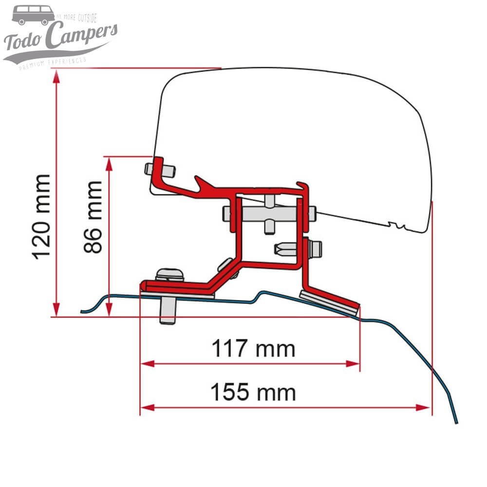 Suporte Toldo Fiamma F40 Van 270 - Ford Custom 2013-2023 Modelo Curto