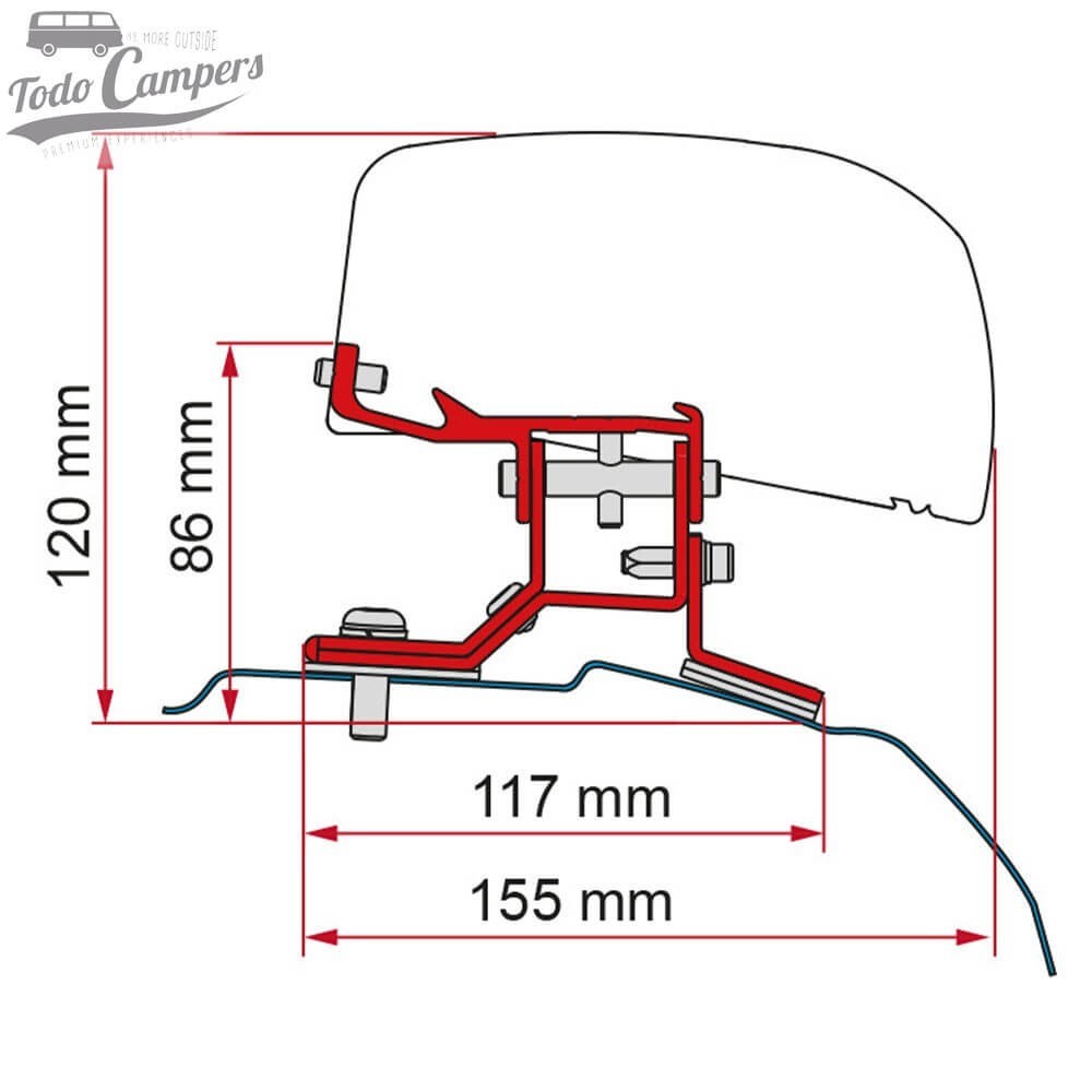 Suporte Toldo Fiamma F40 Van 270 - Ford Custom 2013-2023 Modelo Longo