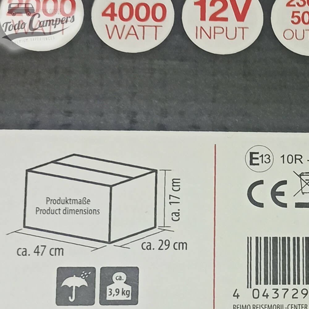 medidas de la caja del Inversor de Onda pura Mc CAMPING de 2000 W