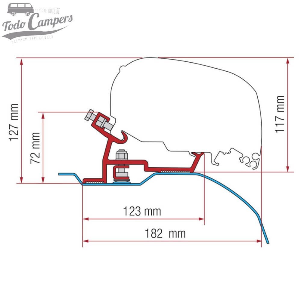 Suporte para toldo Fiamma F65 e F80s para Ducato, Jumper e Boxer desde 2007 e Movano desde 2021