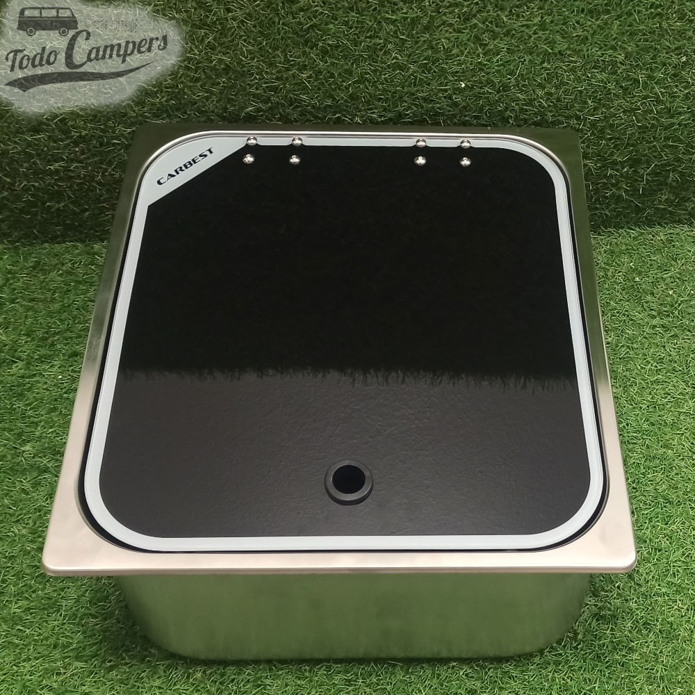 Fregadero Carbest  con tapa de cristal cerrada