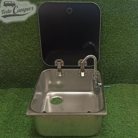 Fregadero con tapa de cristal y grifo Carbest