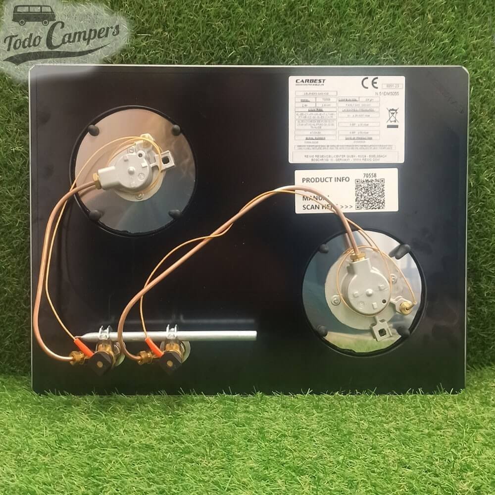 parte traseira do fogão de gás encastrável Carbest de 2 queimadores