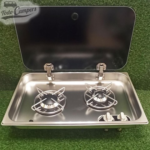 Cocina de gas con tapa de cristal encastrable Carbest - 2 quemadores