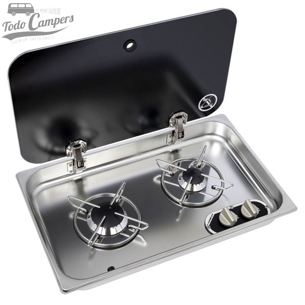 Cocina de gas con tapa de cristal encastrable Carbest - 2 quemadores