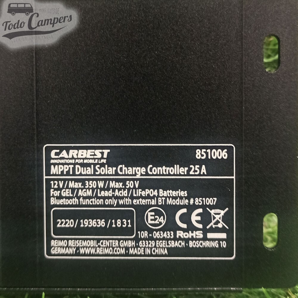 Características técnicas del regulador solar Carbest