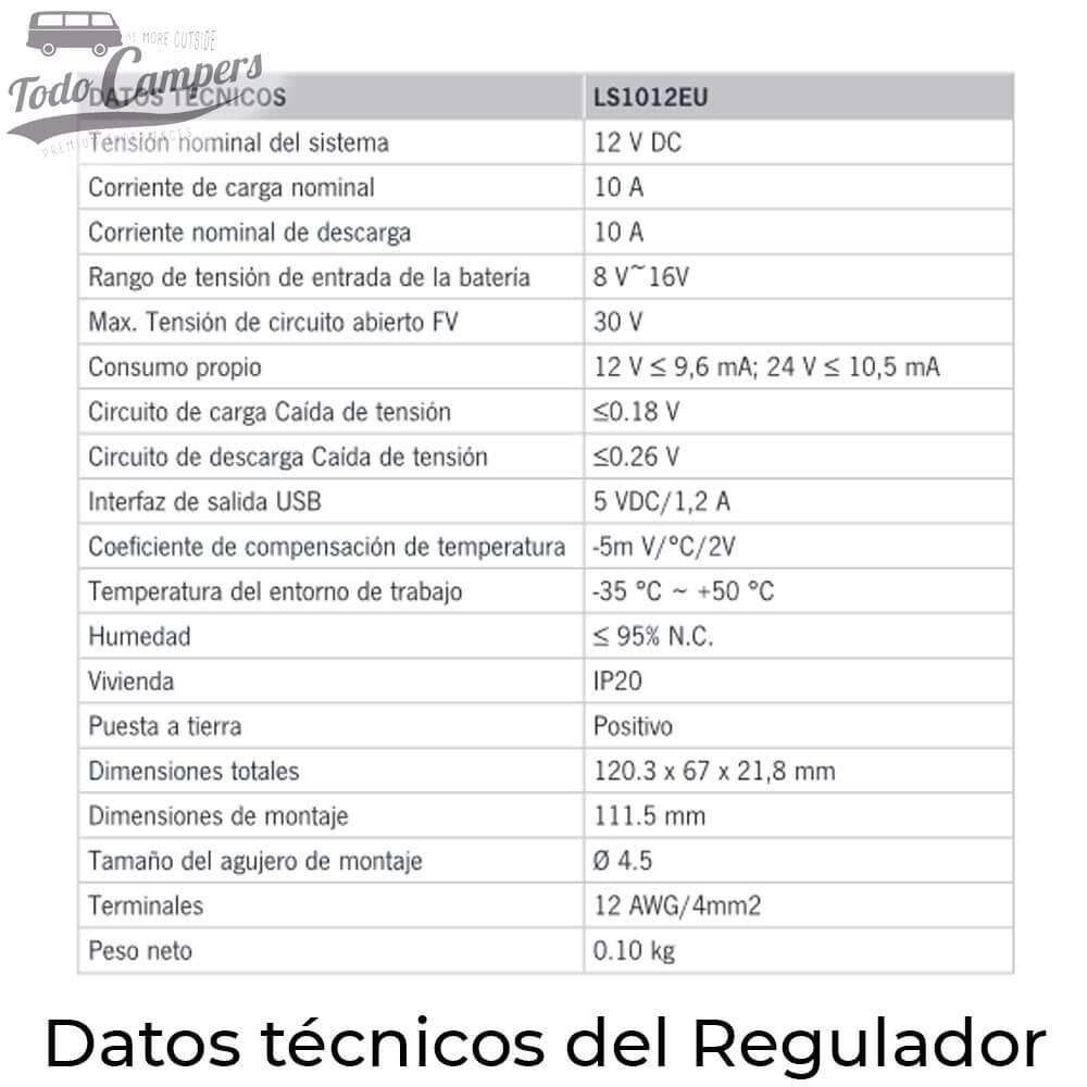 datos técnicos del regulador LS1012EU de Mc Camping