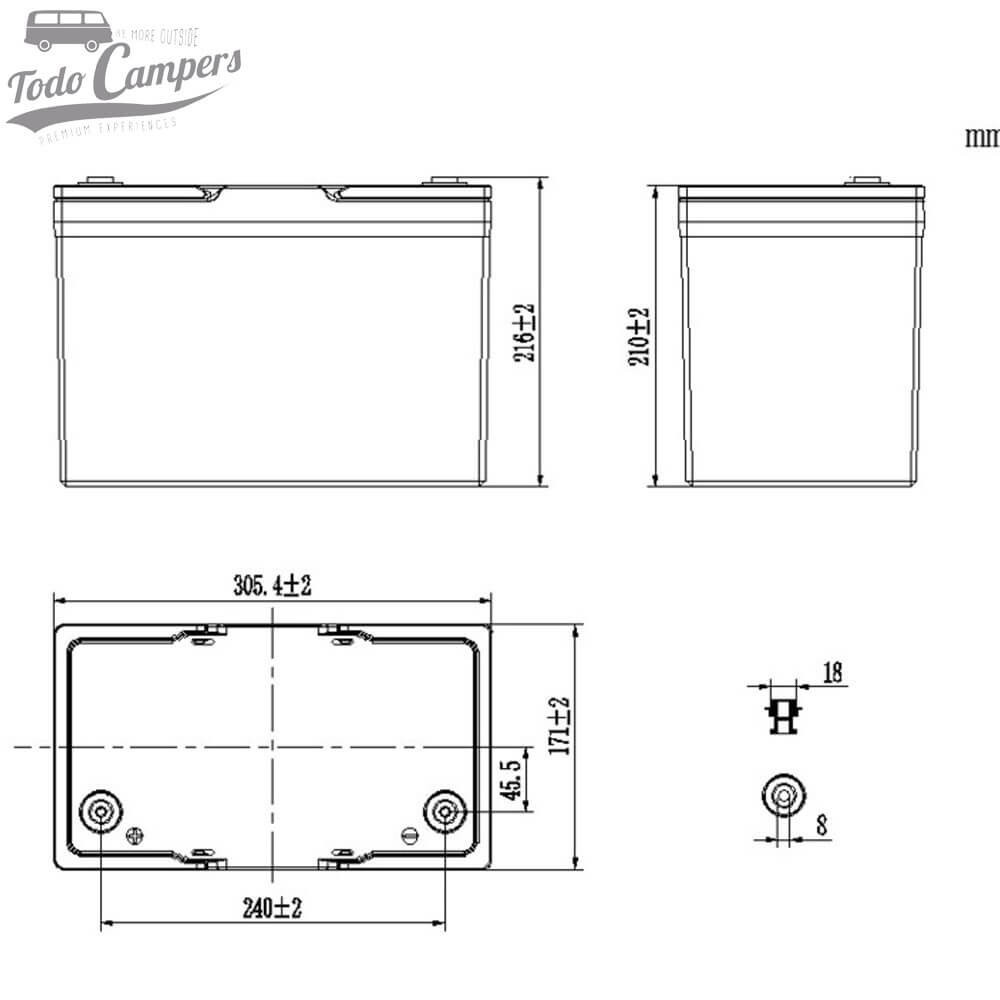 medias de la batería de litio LiFePo4 Li100 (Especial Camper) de Carbest de 100 Ah