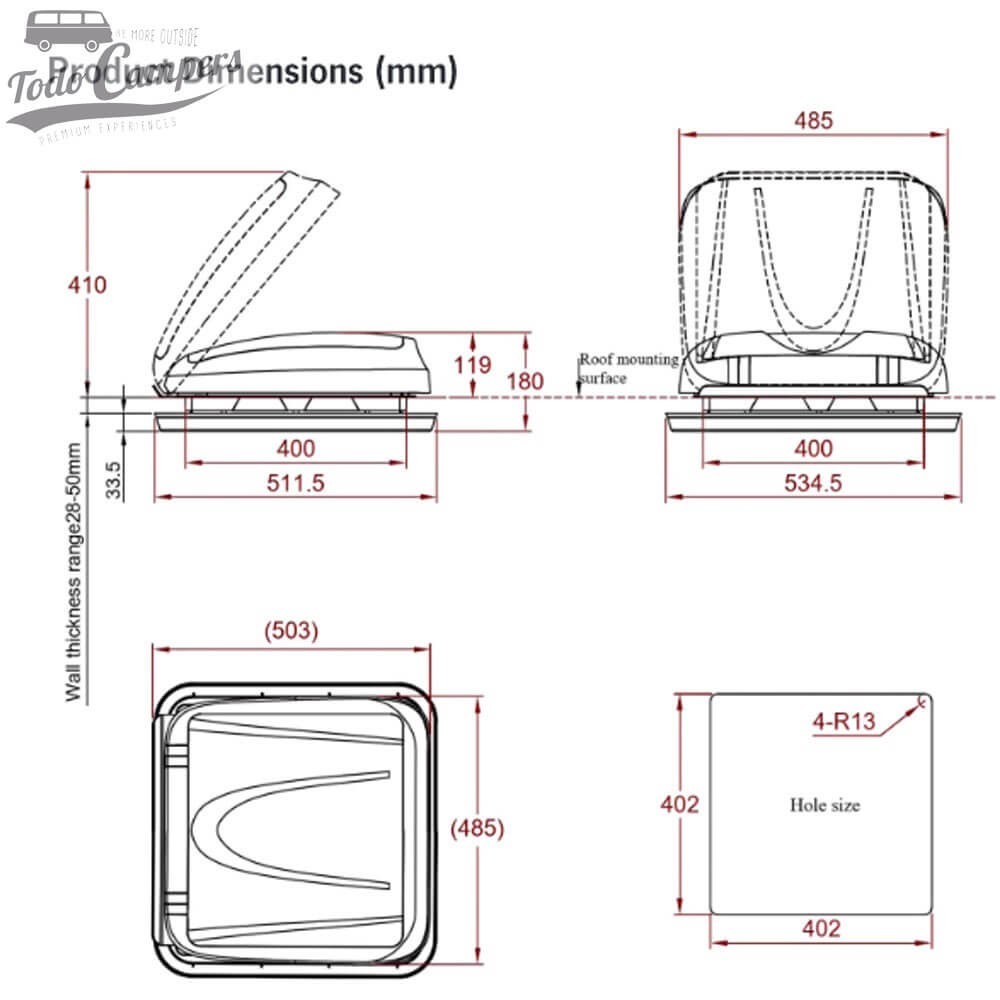 medidas da claraboia Carbest 40x40