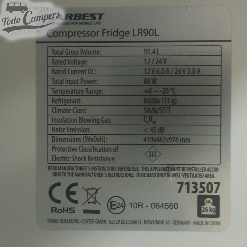 etiqueta de características técnicas del frigorífico Carbest LR90L