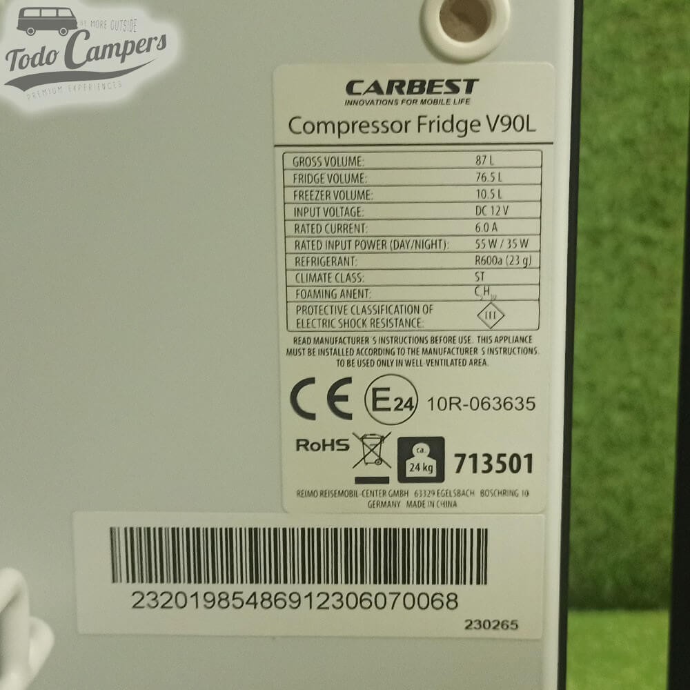 características técnicas e etiqueta homologação do frigorífico 713501