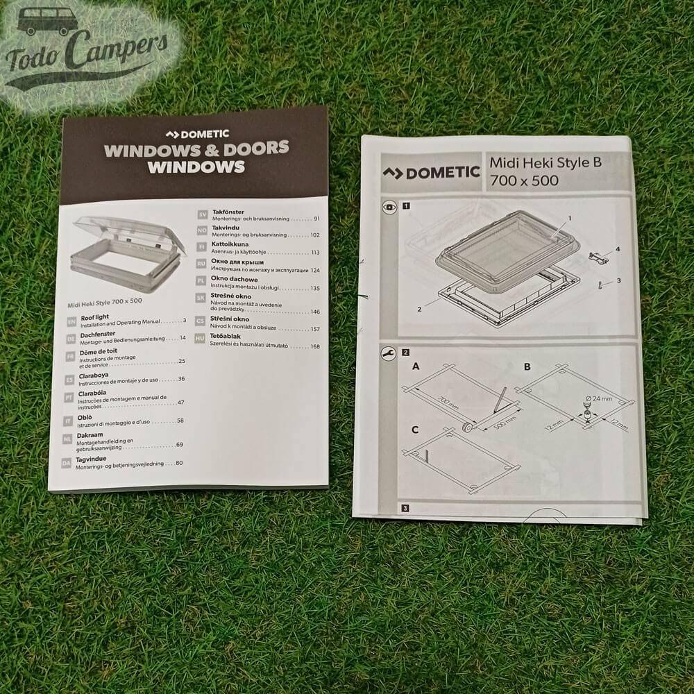 instrucciones de la Claraboya Dometic Midi Heki Style de 70x50 cm  Gris