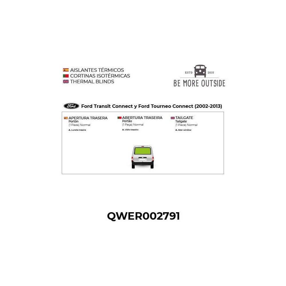 medidas de los aislantes térmicos para Portón de Ford Connect 02-13